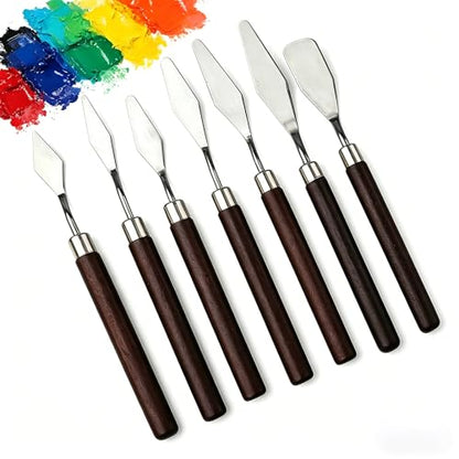 Palette Knife7pcs, Stainless Steel Painting Knives with Wooden Handles | for Acrylic Oil & Gouache Painting, Mixing, Spreading, Scraping & Texture Art Tools for Beginners and Artists - color: Brown-7pcs