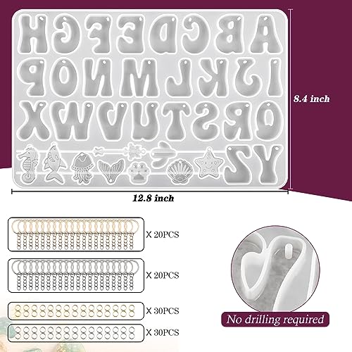 Alphabet Keychain Molds with Hole, Reversed Alphabet Silicone Molds for Epoxy, Letter Resin Molds for Keychain Jewelry Pendant Making - color: Alphabet Mold with Keychain