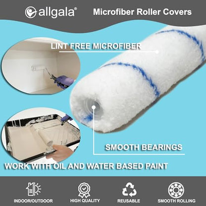 Allgala 6" Mini 3/8" Nap Shedless Microfiber Paint Roller Cover for Door Trim Furniture Cabinets - 6 Pack - TH10380 - size: 6" Micro (Pack of 6)