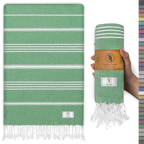 Ossano Turkish Beach Towel Absorbent & Lightweight Oversized (39" x 71") - Quick Dry, Versatile and Functional as Yoga Mat, Picnic Blanket, Travel Blanket, Bath, Shower and Body Towel - Sea Green - color: Sea Green