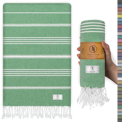 Ossano Turkish Beach Towel Absorbent & Lightweight Oversized (39" x 71") - Quick Dry, Versatile and Functional as Yoga Mat, Picnic Blanket, Travel Blanket, Bath, Shower and Body Towel - Sea Green - color: Sea Green