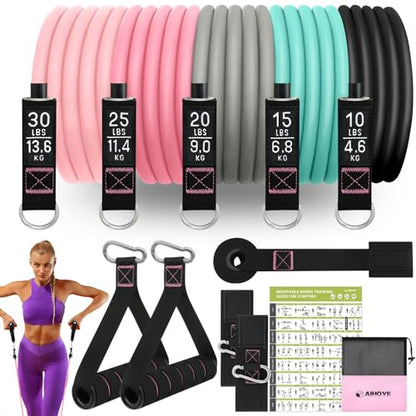 Aihoye Resistance Bands with Handles & Door Anchor for Strength Training - color: 10-100LB Set (12Pcs) Makaron