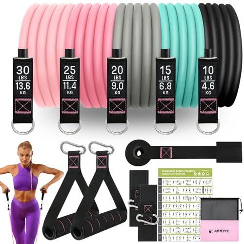 Aihoye Resistance Bands with Handles & Door Anchor for Strength Training - color: 10-100LB Set (12Pcs) Makaron