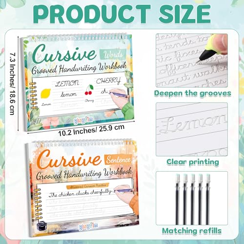 gisgfim 2 Pack Grooved Cursive Handwriting Workbook Magic Grooved Cursive Reusable Handwriting Practice Tracing with Disappearing Ink Pens for Kids Learning Activities Supplies (Words&Sentence) - style: Vocabulary+Sentence