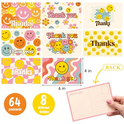 64 Pcs Thank You Cards, Postcards for Mailing Blank Note Greeting Cards, Employee Appreciation Cards, Smiley Face Postcards for Kids Adults Teachers Students, 4×6 In - color: thank you cards