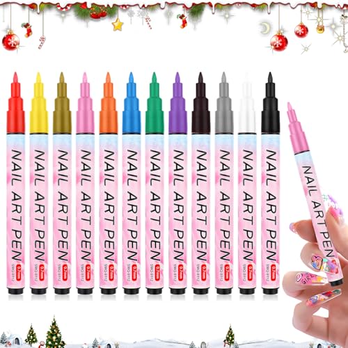 12 Colors Nail Art Pens Set,2026 Upgraded Nail Art Markers for Gel Nails,Quick Dry Long Lasting Nail Polish Pen,DIY 3D Drawing Dotting Painting Nails Liner Brush for Dotting Painting Home Use(B) - color: 12 Colors