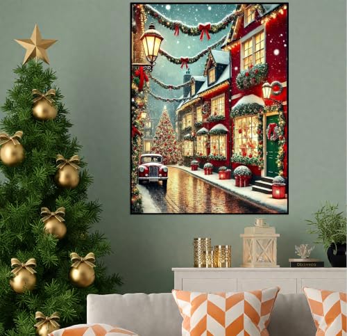Christmas Diamond Art Kits for Adults, Diamond Art Painting Kits for Adults | Xmas Street Stress Relief Full Round Drills Heartfelt DIY Gift Strong Adhesive Wall Decor HD Canvas 11.8 x 15.7 in 30 x 40cm - color: Christmas Street Scene
