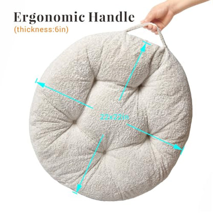 Floor Pillow, Large Meditation Sitting Cushion with Handle | for Tatami, Living Room, Yoga Use for Adults and Kids (1, Round, Cream, 22" x 22" x 6") - color: Round, Cream