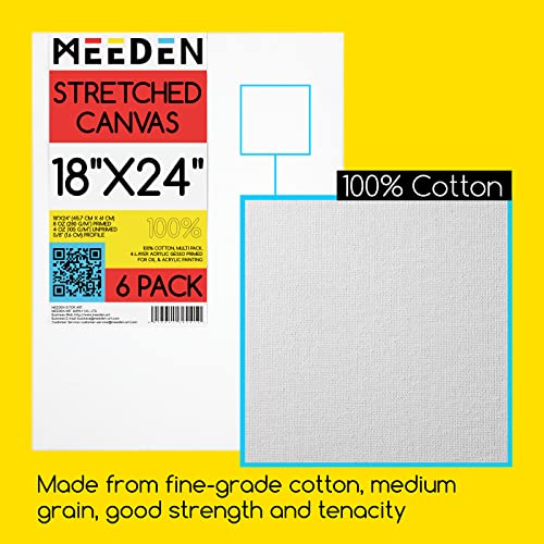 MEEDEN Stretched Canvas, 18 × 24 Inch, Pack of 6, Blank White Canvases for Painting, 100% Cotton, 8 oz Gesso-Primed, Pre-Stretched Canvas for Acrylic Oil Pouring & Airbrushing Painting - size: 18''x24''- 6 Pack