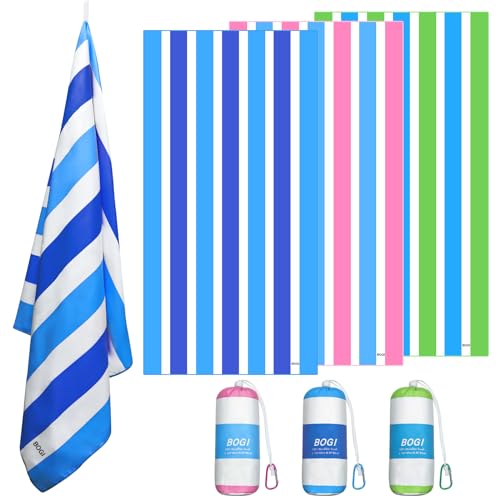 BOGI Microfiber Beach Towel Set for Travel Bath Beach Swim Gym Yoga（XL 79''x35.5''） - color: Light Blue & Blue, size: XL:79"x35.5" with 16"x16"