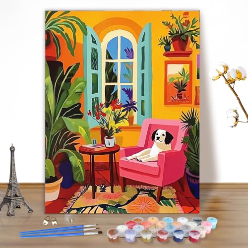 EOBROMD Paint by Numbers Kits for Adults Landscape, Home DIY Kits Crafts for Beginner on Canvas, 3 Paint Brushes and Acrylic Paint for Home Decor 16x20inch(Without Frame) - color: GOL018