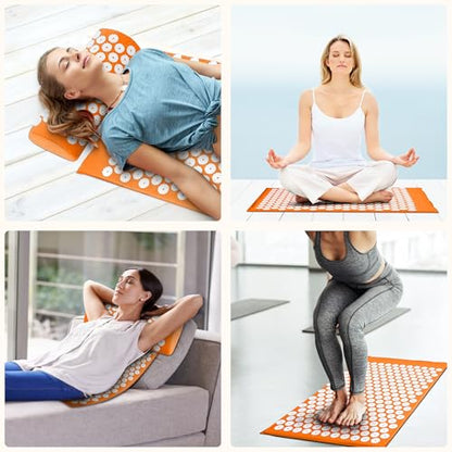 Fitvids Acupressure Mat and Pillow Set for Back/Neck Pain, Acupuncture Products to Relieve Muscle Fatigue, Improve Insomnia for Sedentary People, Acupuncture Eases Stress, Massage Mat, Orange - style: Orange