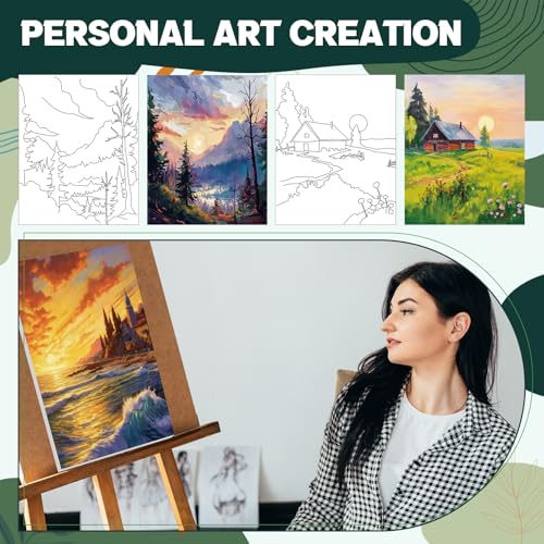 Zhanmai 88 Pcs 8 x 10 Inch Pre Drawn Canvas for Painting Kit Pre Stretched Canvas for Sip and Paint Party Favor Coloring DIY Virtual Party Birthday Gifts Adult's Date Night(Oil Painted Landscape) - style: Oil Painted Landscape