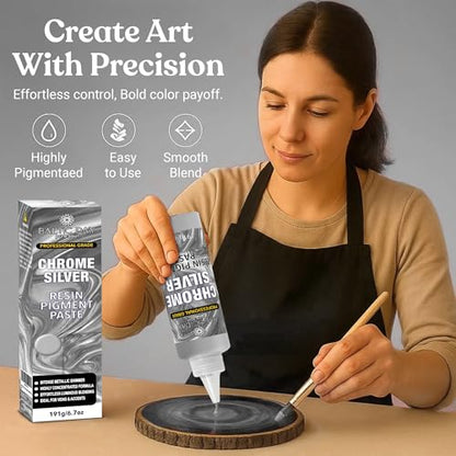 BALTIC DAY Chrome Silver Epoxy Resin Pigment Paste, Extra Large 191g (6.7oz) – Metallic Resin Colorant, Highly Concentrated Epoxy Dye, Mica Powder Alternative for Resin Art, Jewelry, Tumblers, Geode & Crafts - color: Chrome Silver