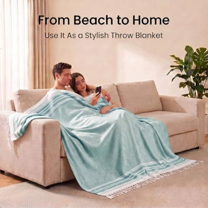 Yongoes Turkish Beach Towel Blanket Oversized 82x88 Teal Boho - color: Teal, size: Extra Large 82"x88"（208x224cm）