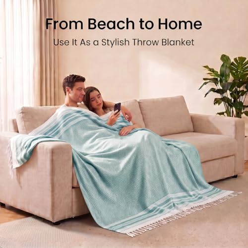 Yongoes Turkish Beach Towel Blanket Oversized 82x88 Teal Boho - color: Teal, size: Extra Large 82"x88"（208x224cm）