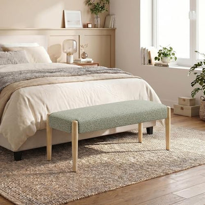 Usaint 42" End of Bed Bench with Wood Legs, Green with Oak Leg - color: Green With Oak Leg