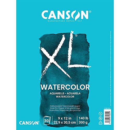 Canson XL Series Watercolor Pad, Heavyweight White Paper, Foldover Binding, 30 Sheets, 9x12 inch | Cold Press Textured Paper for Paint, Pencil, Ink, Charcoal, Pastel, and Acrylic, 140 lb. (300 gsm)