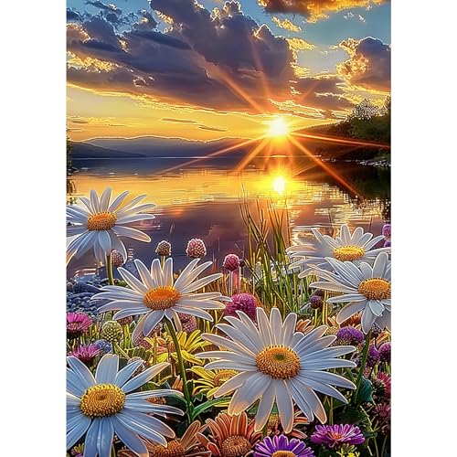MXJSUA Sunrise Lake Diamond Art Painting Kits for Adults, Full Drill 5D Round Dots Diamonds Paint Picture for Beginners, Gem Art Painting Craft Kits for Home Decor Gift 12x16 inch - color: Sunrise Lake