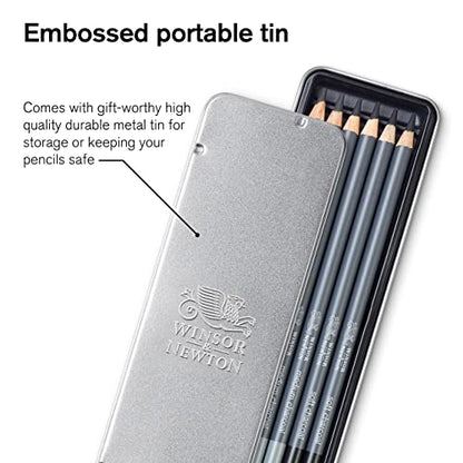 Winsor & Newton Studio Collection, 6 Count, Charcoal Pencils | Mixed Grade Charcoal Pencils, Wooden Barrels, On-The-Go Tin, High Quality Core Binder, Break-Resistant Cores & Points - style: 6 Charcoal Pencils
