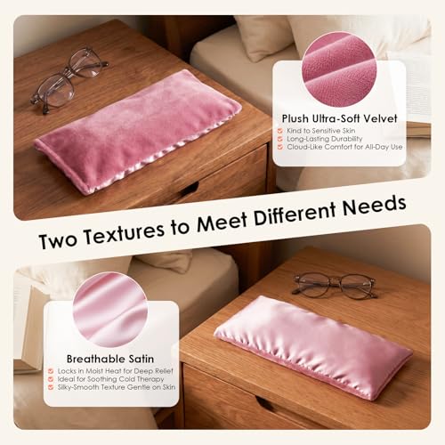 Akakios Lavender Heated Eye Mask with Satin Headband, Yoga Pillow, 2 Pack | Microwave Eye Pillow for Meditation, Weighted Sleep Mask for Relaxing, Gift for Women, Blue&Pink