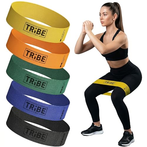 Fabric Resistance Bands for Working Out, 5-Band Set for Legs and Glutes | Booty bands for women and men, 5 resistance levels, for glute activation, hip training, squats, lunges and physical therapy - color: Multicolor