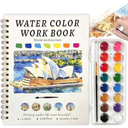 Watercolor Workbook, 16 Colors Watercolor Books Paint Set for Adults Teens | Watercolor Book for Beginners,Creative Exploration Coloring Book Set for Gifting to Creativity and Joy - color: Architectural Theme