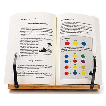 wishacc Bamboo Book Stand, Adjustable Book Holder Tray and Page Paper Clips-Cookbook Reading Desk Portable Stable Hard-Wearing Lightweight Bookstand-Textbooks Books - size: 11.0 x 8.1 inches