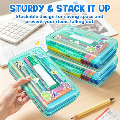 GAMENOTE Plastic Pencil Box with Personalized Sticker,Kid Hard Pencil Case with Snap-tight Lid,Small Art Craft Storage Containers,School Supplies Box for Boys,Girls (Turquoise) - color: Turquoise