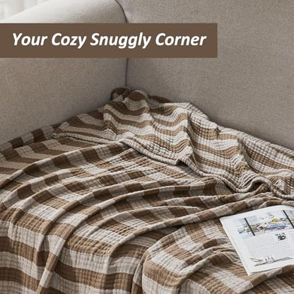 EMME Cotton Muslin Blanket Couch 4-Layer Breathable Gauze Soft Lightweight Bed Blankets Adults Brown Throw XL (50" x 70") - color: Brown, size: Throw XL (50" x 70")