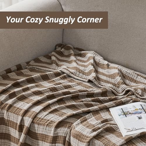 EMME Cotton Muslin Blanket Couch 4-Layer Breathable Gauze Soft Lightweight Bed Blankets Adults Brown Twin XL (66" x 90") - color: Brown, size: Twin XL (66" x 90")