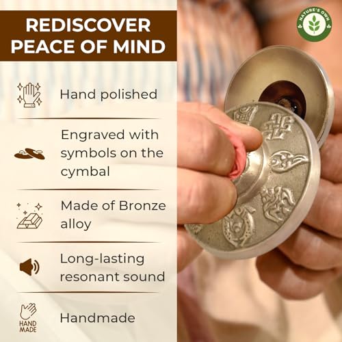 Tibetan Tingsha Bells Cymbals Meditation Chime Bells, 6.3 cm Percussion Instrument, with Cloth Bag, Embossed 8 Lucky Symbols, Ideal for Yoga, Mindfulness, Spiritual Healing, and Sound Therapy