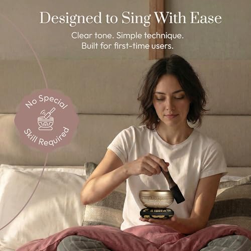 Silent Mind Tibetan Singing Bowl Set – Easy to Play & Beginner Friendly Meditation Bowl with Cushion, Mallet & Case | Stress Relief & Mindfulness | Gift-Ready - color: Matte Gold, size: With Case