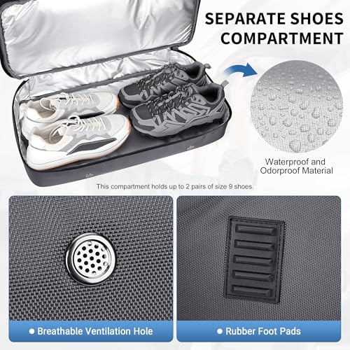 WITZMAN Duffle Bag for Men 55L Nylon Travel Weekender with Shoe Compartment - color: Silvery Grey