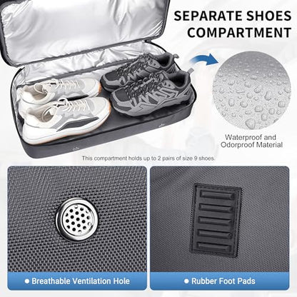 WITZMAN Duffle Bag for Men 55L Nylon Travel Weekender with Shoe Compartment - color: Silvery Grey