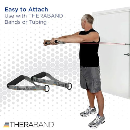 THERABAND Resistance Band Handles, Attachments for Resistance Bands and Tubing, Pair of Foam Grip Pull Handles for Lower and Upper Body Exercises, Pilates, Yoga, Home Workouts Without Weights