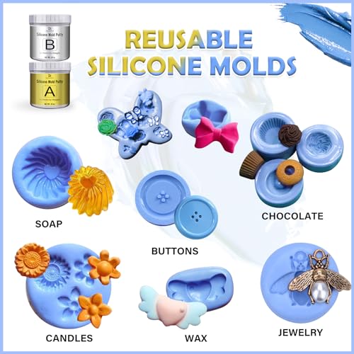 Silicone Putty - 2.5 Lb Flexible Silicone Mold Making Kit for Reusable Silicone Molds Making - Easy 1:1 Mixing Ratio Fast Cured Molding Putty for Casting, Resin Molds, Soap Mold, Candle Molds, Statues - color: 1,200g / 40oz