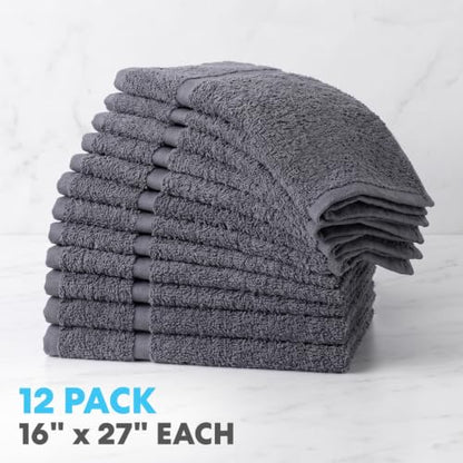 Simpli-Magic Cotton Hand Towels 16"x27" (12 Pack) – Soft Towels for Bathroom, Kitchen, Salon & Gym (Gray) - color: Gray, size: 16 in x 27 in
