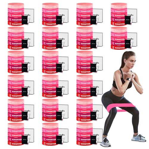 KANGFITER 100 PCS Bulk Resistance Bands Latex for Gym Members Students Gift | 5 Pieces Each Set with Storage Bag and Manual, Fitness Bands for Outdoor Home Gym Yoga Pilates - color: Pink 100PCS