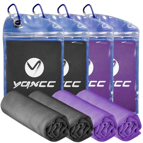 YQXCC 4 Pack Cooling Towels, 40"x12", Ice Cool Towels for Neck & Face | Soft Breathable Microfiber, Instant Cooling Neck Wraps for Yoga, Golf, Gym, Running, Hiking, Camping & Hot Weather Activities - color: 2 Purple, 2 Dark Gray