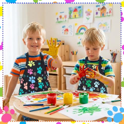 2 Pack Kids Apron, Cute Cooking Aprons, Waterproof Art Apron with Pockets, Toddler Painting Artist Apron Adjustable - color: Dog Paw Prints, size: 45*62cm
