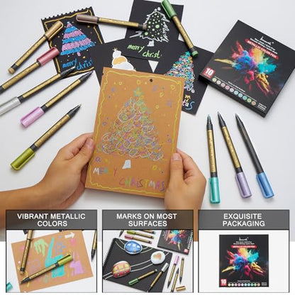 Brusarth Metallic Marker Pens,Medium Point Markers for Rock Painting | Metallic Marker Pens for Black Paper,Scrapbooking Crafts, Card Making,DIY Photo Album,Ceramic, 10 Pack