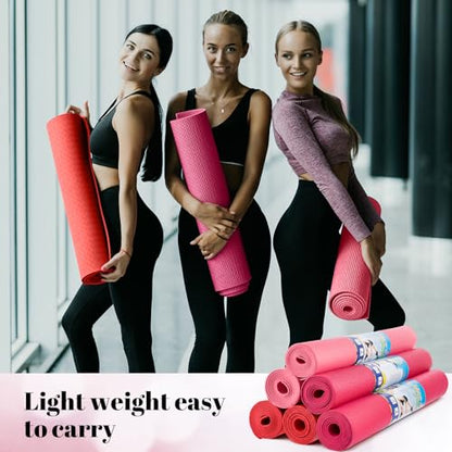 Amylove 12 Pieces Yoga Mats Bulk 68x24x0.12 Inch Exercise Non Slip Fitness Workout Mats for Women Men Home Workout Gym Yoga - color: Red, Rose Red, Pink
