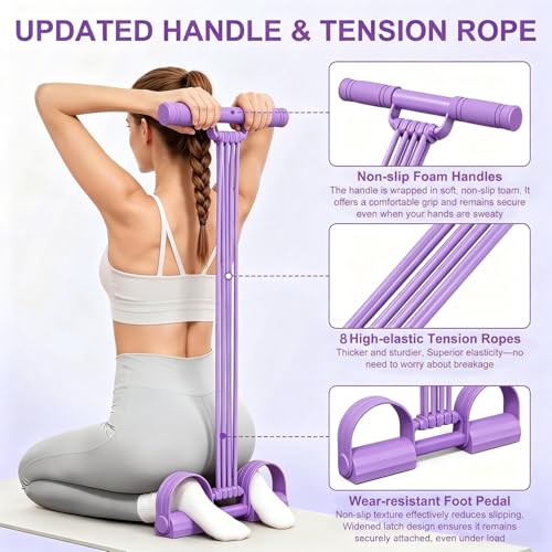 Multifunctional Pedal Resistance Band with Handles, 8-Level Adjustable Exercise Bands for Legs, Detachable TPE Workout Bands Resistance for Ab Crunch, Chest Expansion & Back Stretching - color: Purple