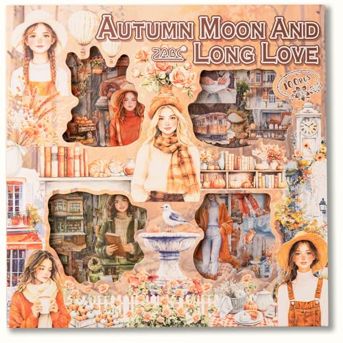YagCu Season Scrapbook Stickers Set, Fall Junk Journal Supplies, Autumn 100 Sheets PET Transparent Sticker for Adults, Pre Cut Scrapbooking and Journaling for Women, Decorative Arts Crafts - color: Autumn