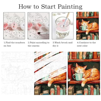 ZRIZQ Paint by Numbers Kit for Adults Beginner,Cat Books,16x20 | Full set with wooden brushes,rolled canvas,rich paints.Calming activity.Beginner friendly.Just open and paint. - color: 16"X20"Rolled Canvas(Frameless)-Cat Book