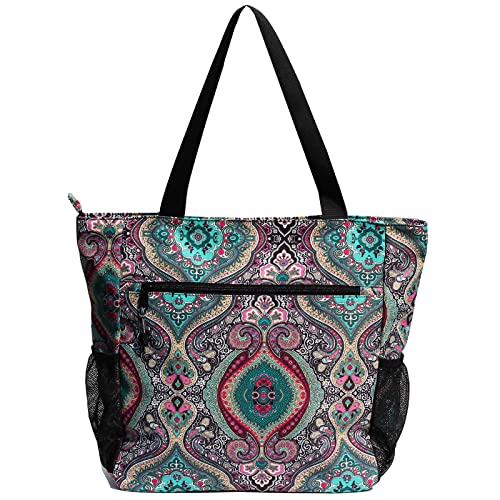 ESVAN Original Floral Water Resistant Large Tote Bag Shoulder Bag for Gym Beach Travel Daily Bags Upgraded - color: [R] Pattern