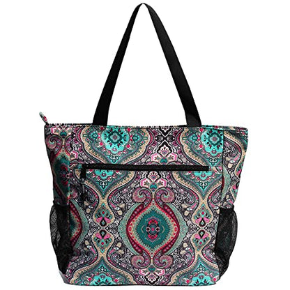 ESVAN Original Floral Water Resistant Large Tote Bag Shoulder Bag for Gym Beach Travel Daily Bags Upgraded - color: [R] Pattern