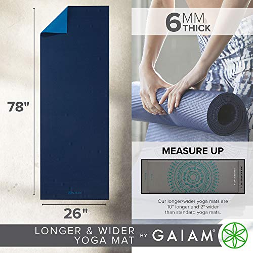 Gaiam Yoga Mat, Solid Color Non-Slip, 6mm - color: Navy/Blue, size: 78"L x 26"W x 6mm Thick