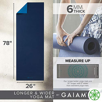Gaiam Yoga Mat, Solid Color Non-Slip, 6mm - color: Navy/Blue, size: 78"L x 26"W x 6mm Thick